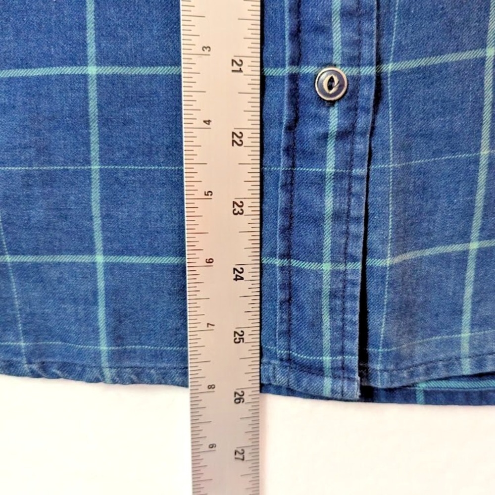 Faherty Chambray Shirt Women XS Blue Plaid Soft Cabincore Gorp Outdoor - Picture 6 of 8